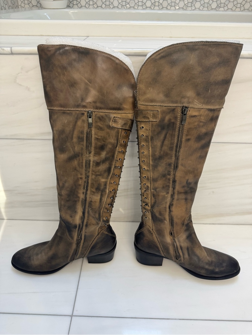 Vince Camuto Distressed Brown Over-the-Knee Leather Boots size 11